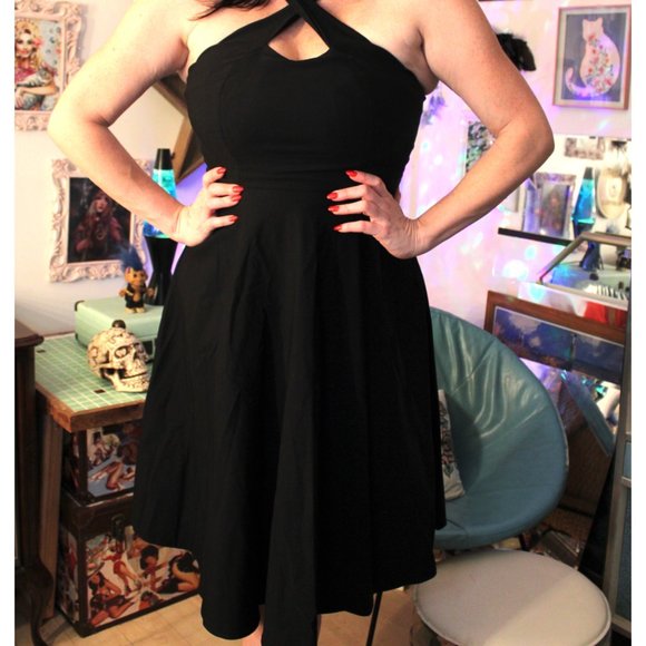 Black Cross Strap Halter Pinup Circle Dress - Picture 5 of 8